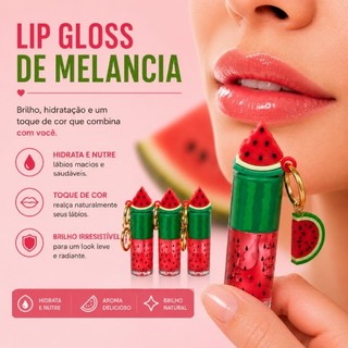 Lip Gloss Melancia com Chaveiro Hidratante Labial Brilho Labial Maquiagem