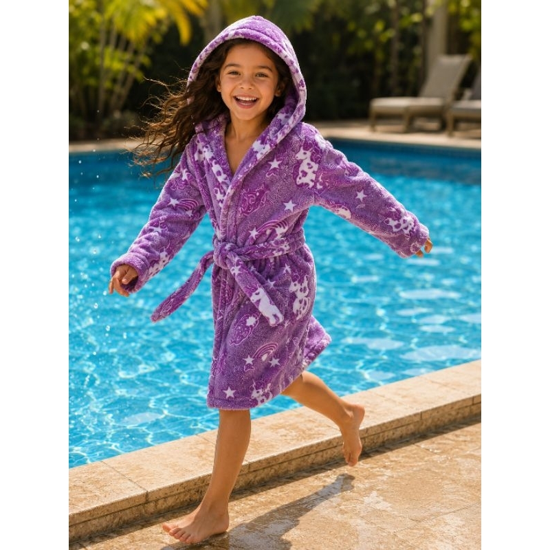 Roupão Roupao Infantil com estampas luminosas que brilham no escuro pós banho ou piscina tamanho na descrição.
