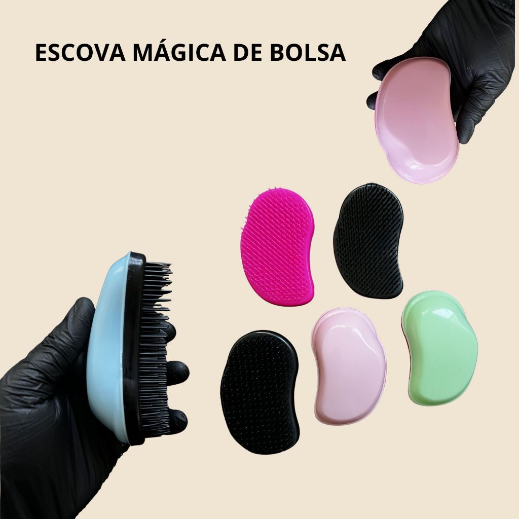 KIT 5 Escovas Mágica de Bolsa Portátil Compacta Desembaraçadora de Cabelo