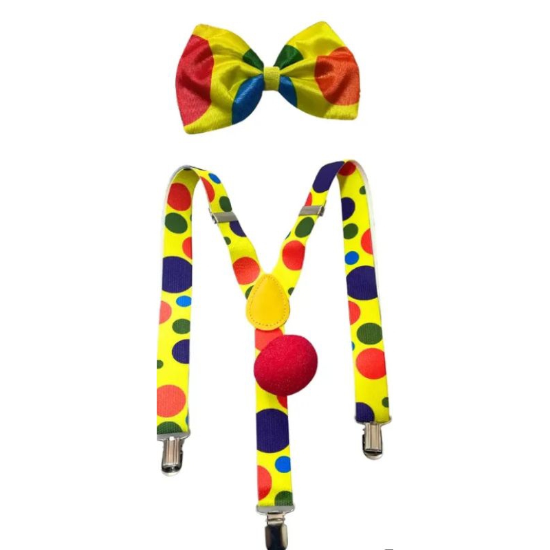 Kit Fantasia Palhaço Suspensório Gravata E Nariz Infantil