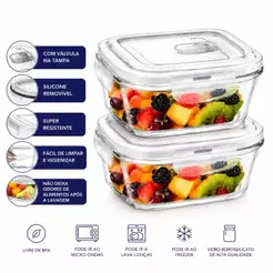 Kit Potes Herméticos de Vidro Borossilicato 310 Ml 2/4 ou 8 Unid Quadrado 4 Travas Marmita Mantimentos Microondas Congel