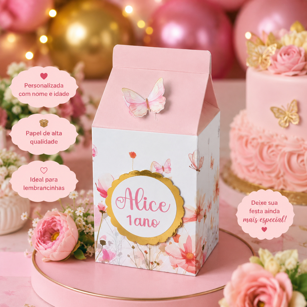KIT Caixinha Milk Jardim Encantado Personalizada - jardim das borboletas jardim das margaridas