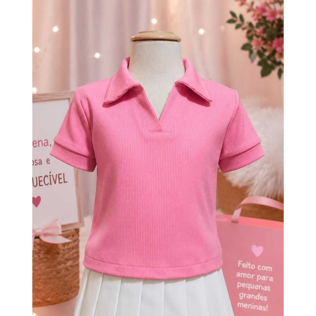 Blusa  infantil/juvenil menina manga curta gola  polo Tamanhos 4 ao 14