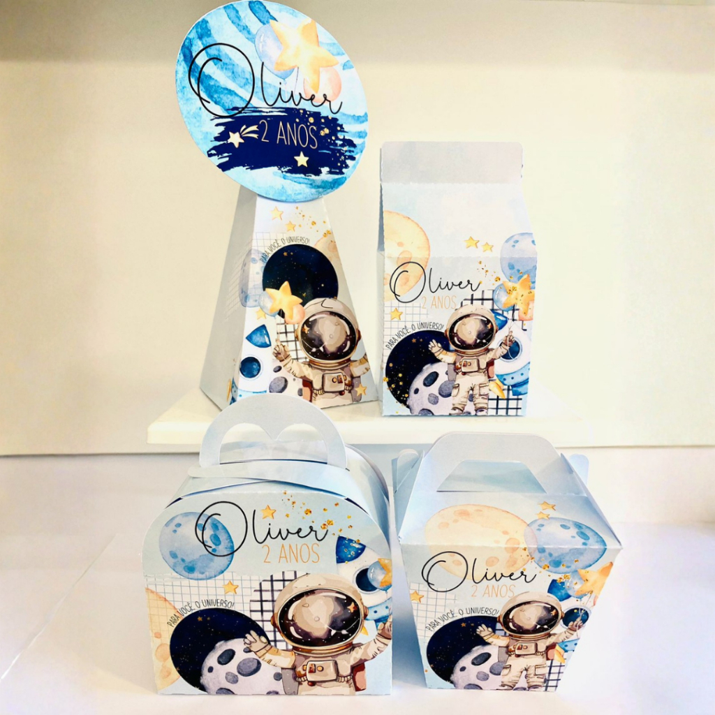 ENVIO RÁPIDO - KIT FESTA ASTRONAUTA LEMBRANCINHAS CAIXINHAS PERSONALIZADAS MONTAGEM FÁCIL