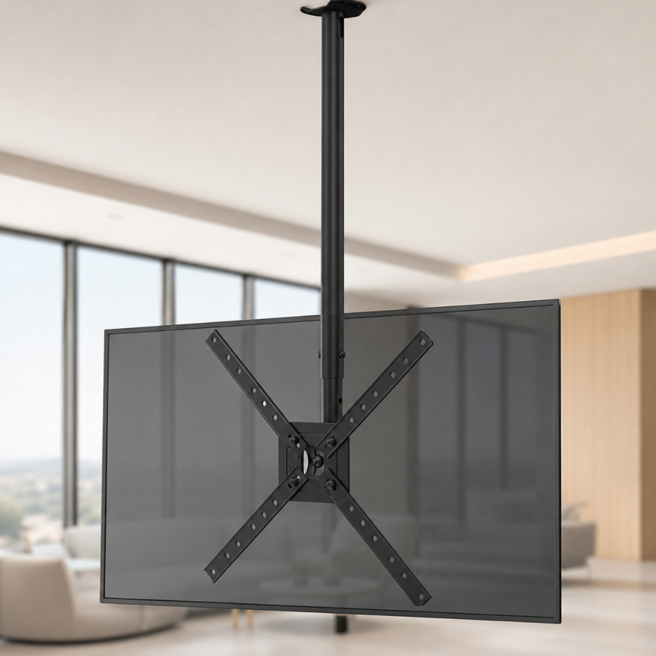 Suporte TV De Teto Articulado Inclinável 10 a 60 Polegadas Rotativo Preto De Aço Até 30kg SBRP1050