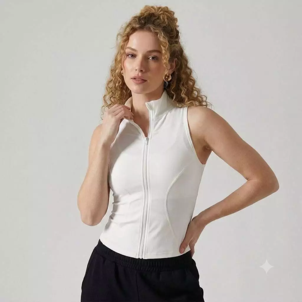 Colete Feminino Regata Esportiva Sport Com Ziper Suplex  DryFit Treino Academia Yoga Corrida