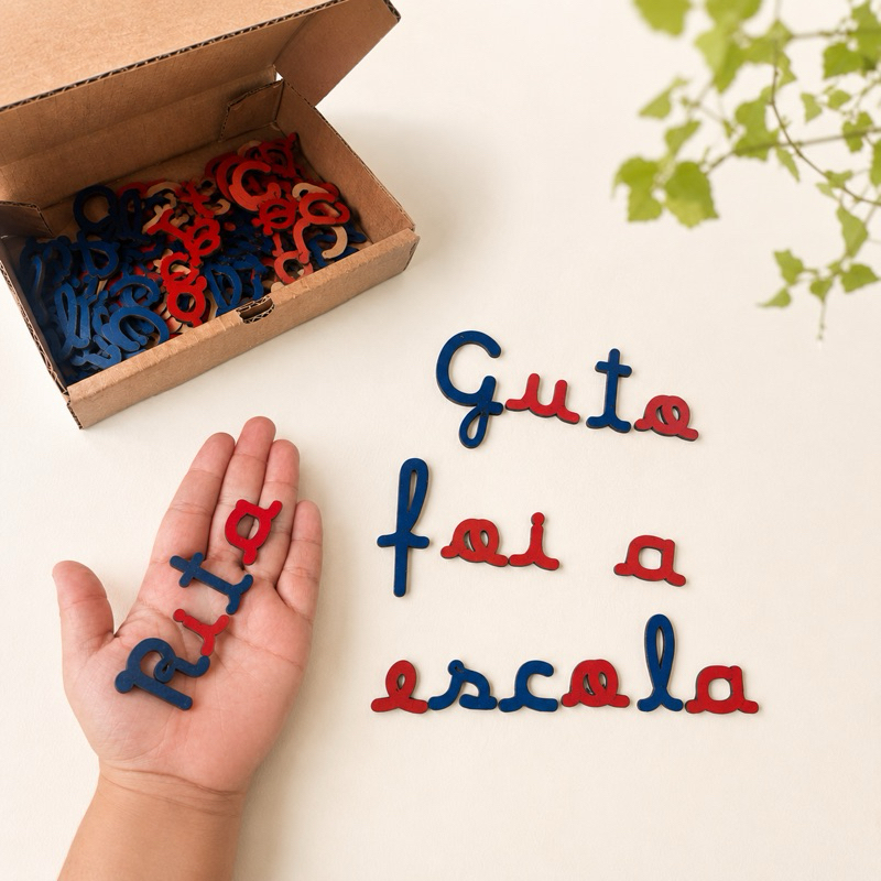 Letras Cursivas Montessorianas - 98 peças em MDF pintado
