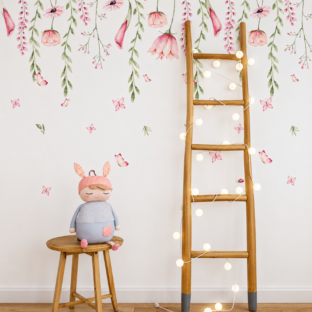 Adesivo de Parede Infantil Raminhos Adesivo Jardim Encantado com Borboletas Decoração Quarto Menina
