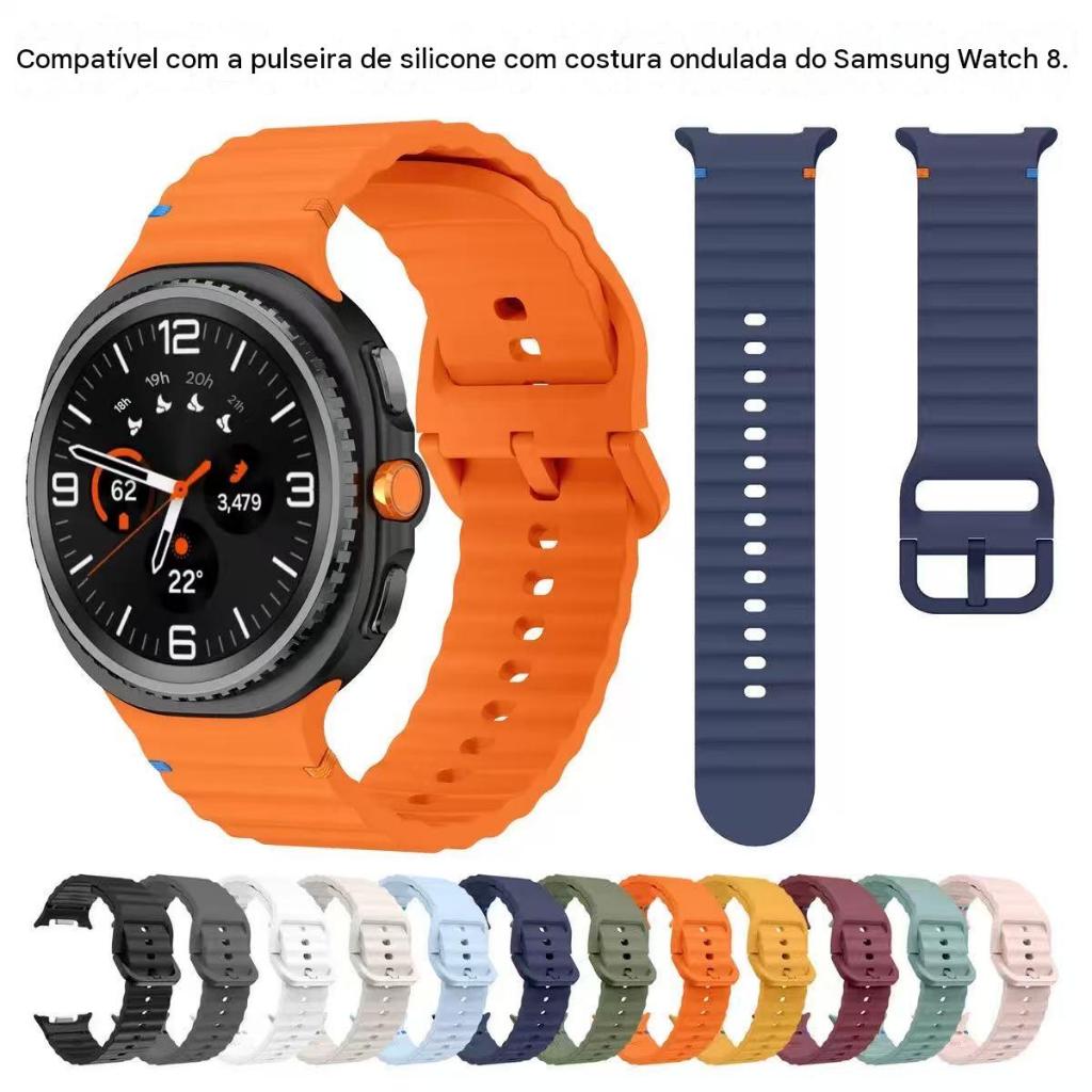Pulseiras de silicone com padrão ondulado e braceletes lisas para o Samsung Galaxy Watch 8/9 (40 mm, 44 mm e 46 mm）