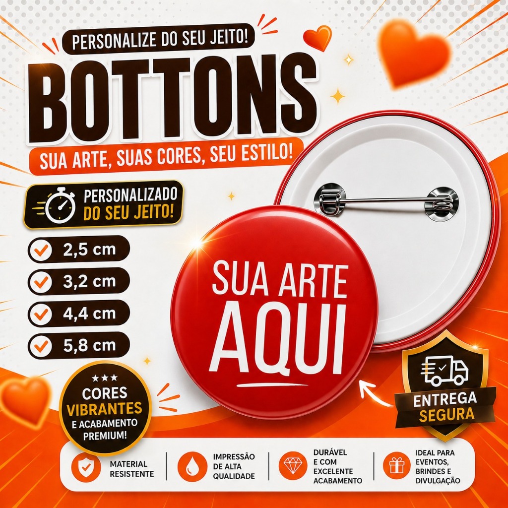 10 Bottons 2,5cm 3,2cm 4,4cm e 5,8cm Boton Broche Pin Botom Personalizado
