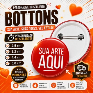 10 Bottons 2,5cm 3,2cm 4,4cm e 5,8cm Boton Broche Pin Botom Personalizado