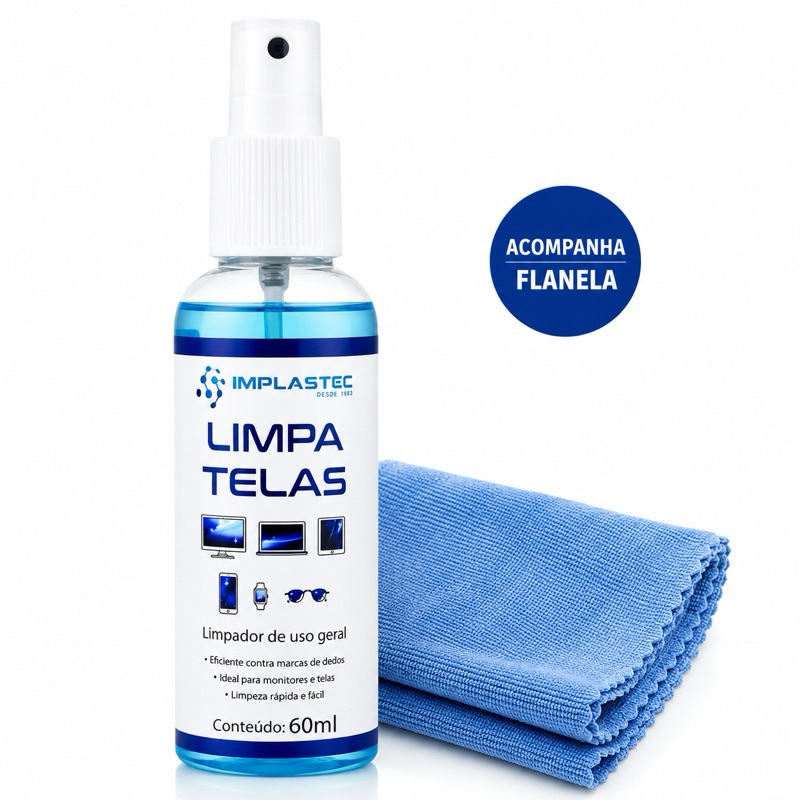Kit Limpa Telas E Pano Microfibra Anti-Risco Spray 60 ML Clean Tv Monitor Celular