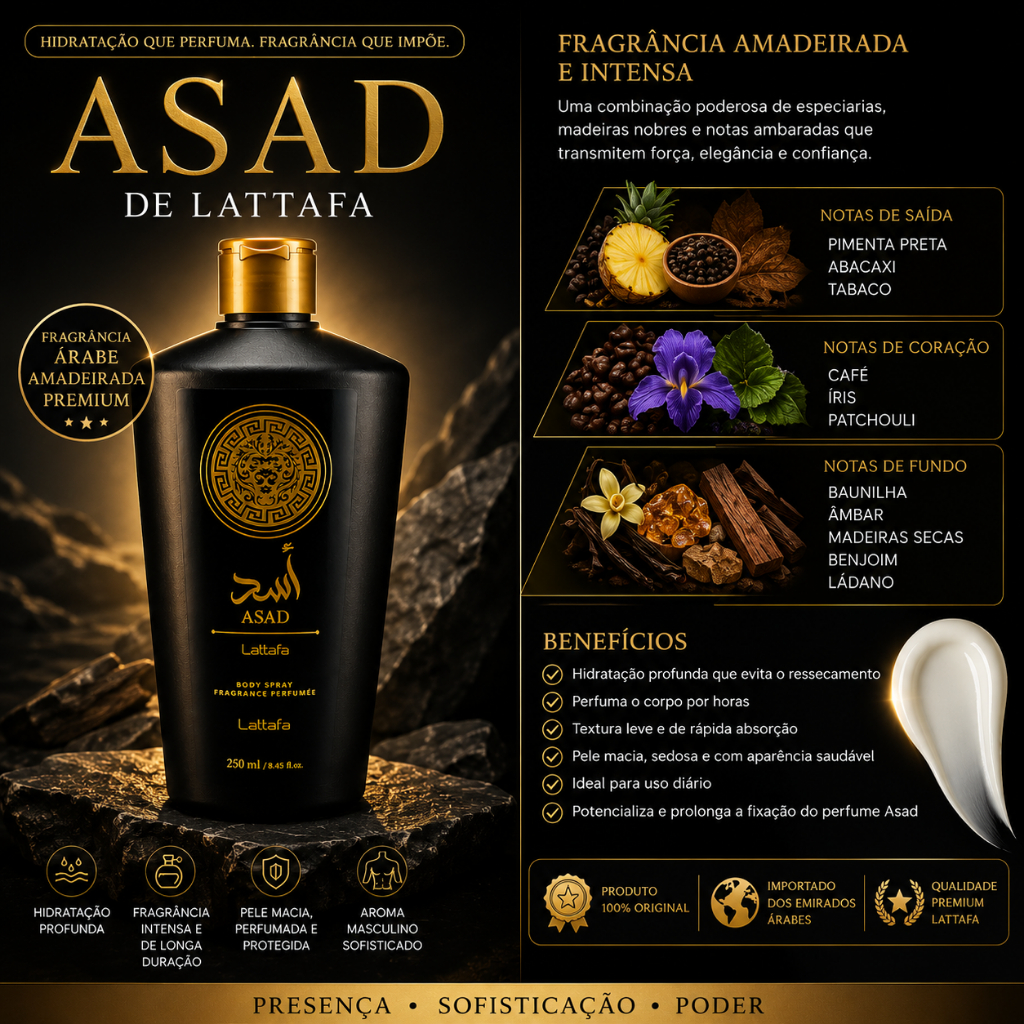 Hidratante Masculino 250ml Fragrância Amadeirada com Baunilha e Âmbar