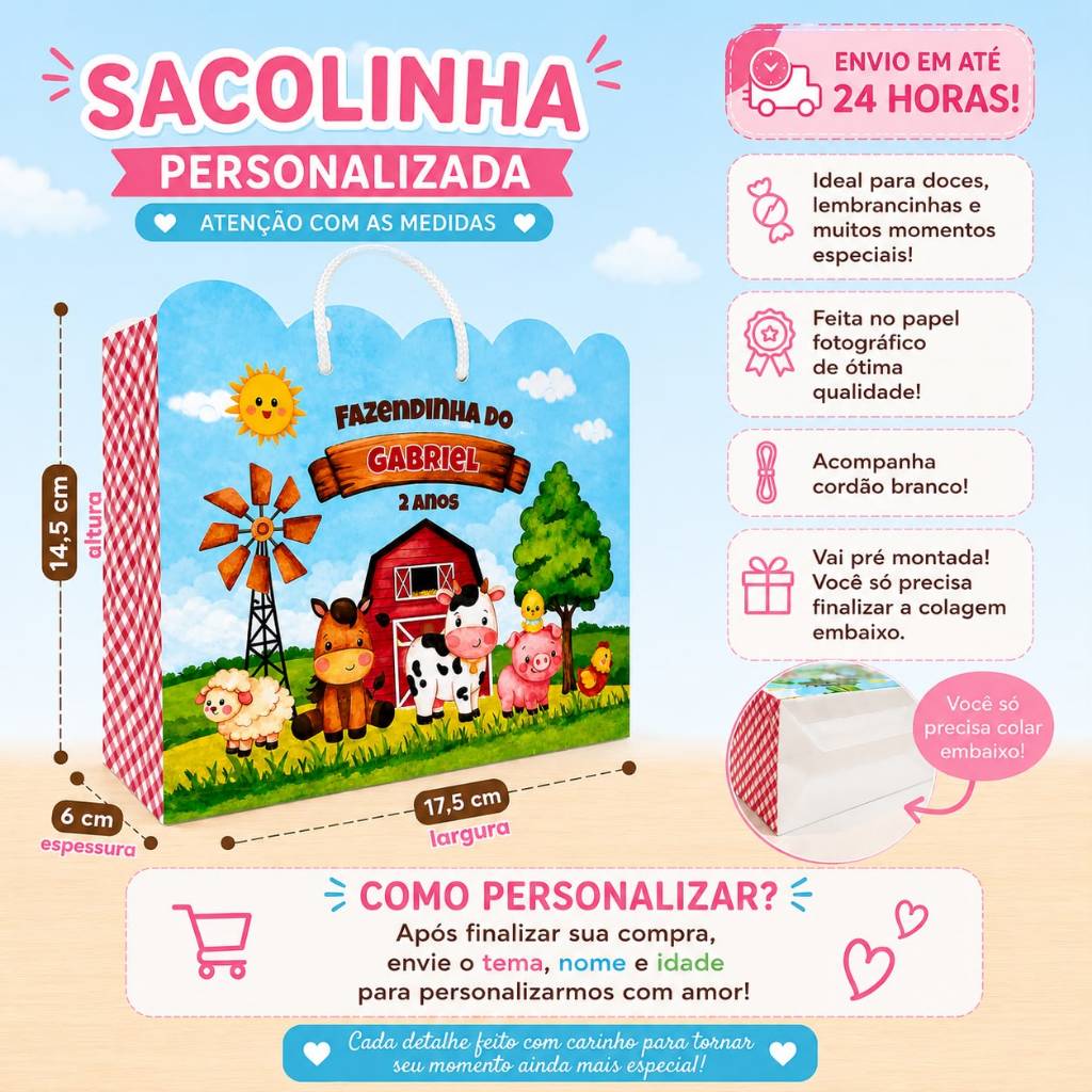 Sacolinha Personalizada | Lembrancinha Aniversário | Qualquer Tema | Pré-Montada