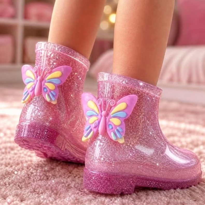 Galocha Infantil Borboleta Menina Bota Feminina Criança Leve Macia  Confortável