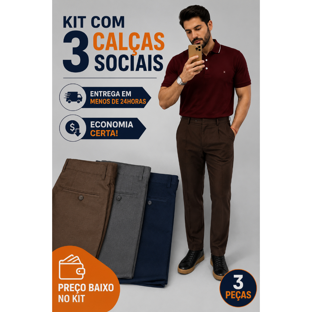 Kit 3 Calça Social Masculina Slim Tergal Para Atacado E Varejo Otimo Custo Beneficio Do 38 Ao 50