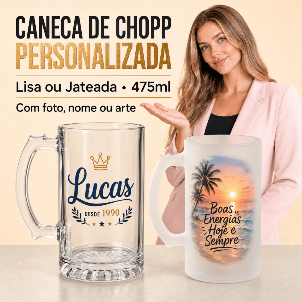 Caneca de Chopp Vidro Personalizada 475ml com Foto Nome ou Logo | Cerveja Artesanal, Choperia, Cervejaria, Presente