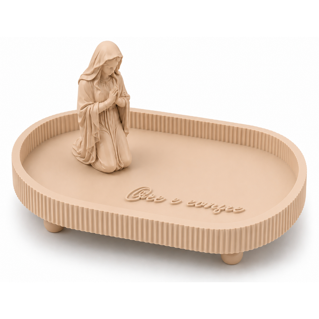 Porta Terço Nossa Senhora Decorativo Estatua Organizador Católico Religioso Bandeja