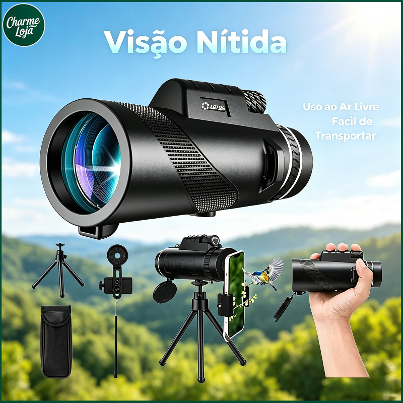 Telescópio Monocular 80x100 HD Portátil com Tripé e Suporte para Celular para Viagem e Observação