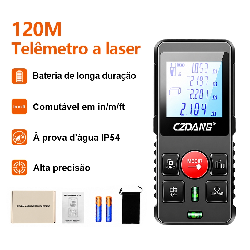Medidor de distância a laser portátil com display digital 120M Alta precisão Ferramentas de medição
