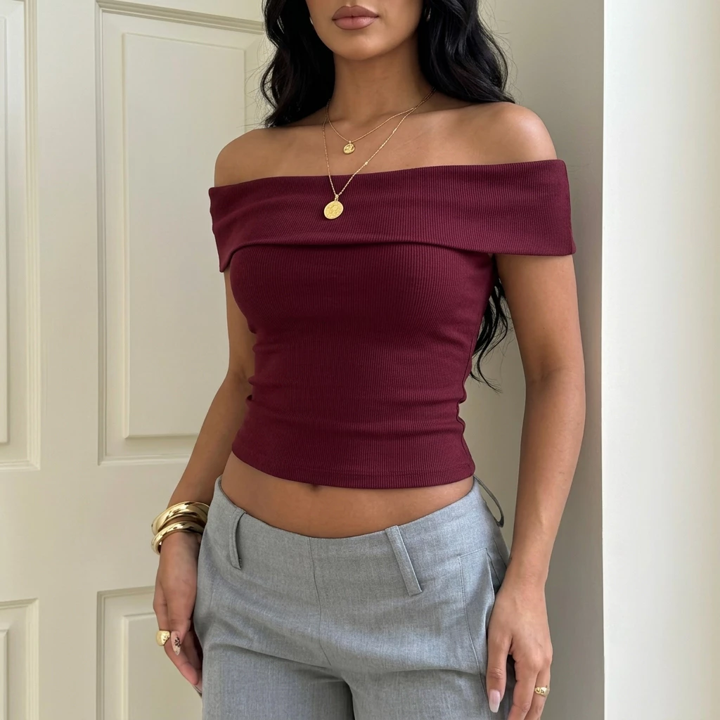 Blusa Feminina Ombro a Ombro Ribana De Algodão Tomara que Caia — imagem 1