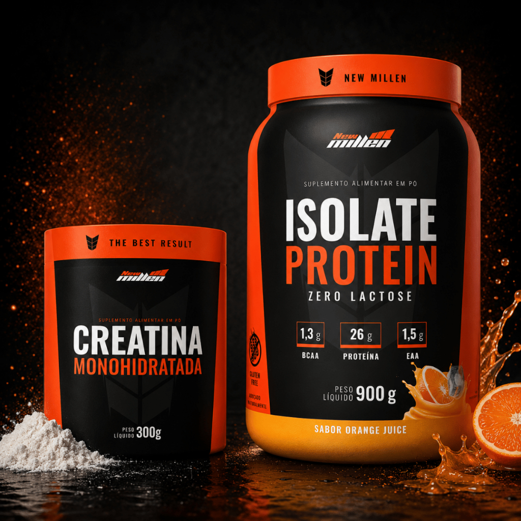 Whey Protein Isolado Zero Lactose New Millen 900g + Creatina 300g