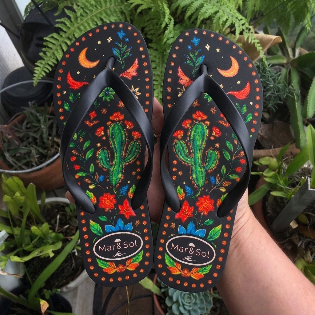 Sandália Rasteira Chinelo Estampado Flores Tropicais Solado Borracha