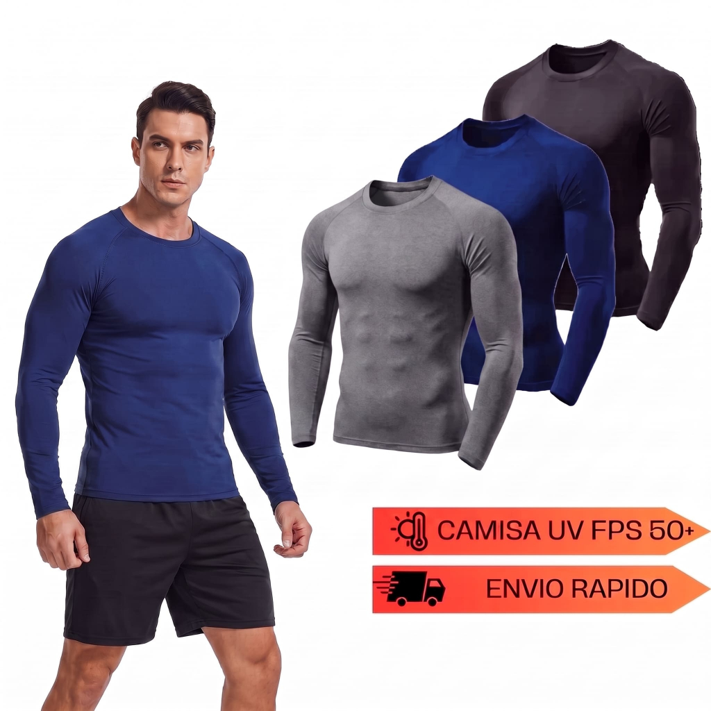 Kit 3 Camisa Térmica Proteção Solar UV 50+ Manga Longa Segunda Pele Masculina