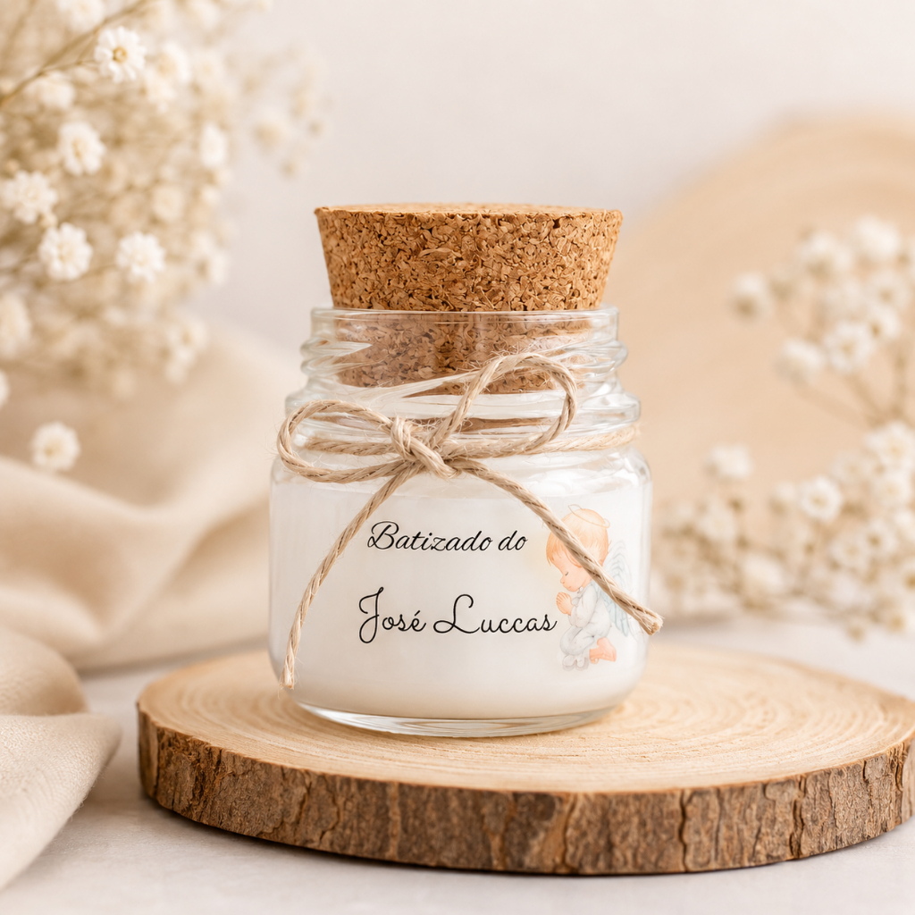 Mini Vela Aromática Personalizada Lembrancinha Maternidade Casamento Chá de Bebê Cera de Coco kit 3 Kit 10