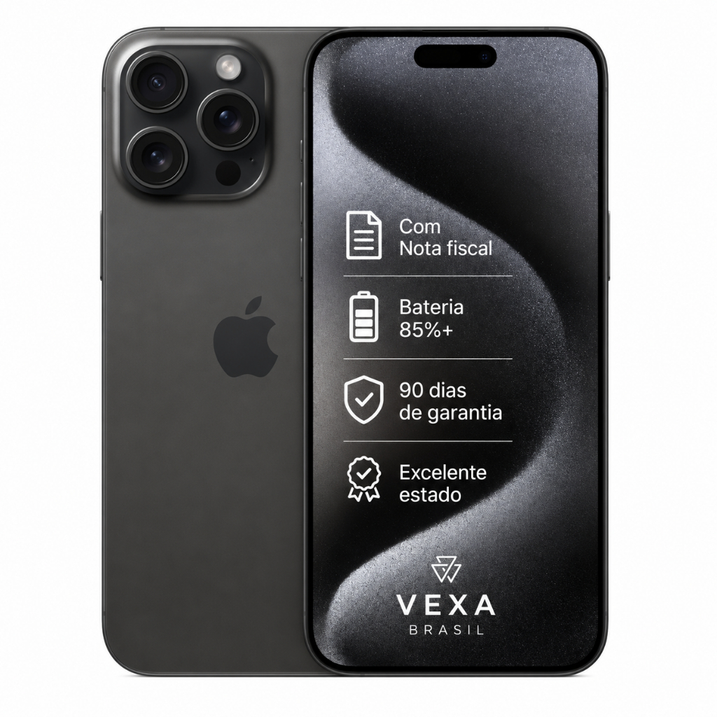 Apple iPhone 15 Pro Max 256GB Preto | Semi Novo Premium | Bateria Mínima 85%