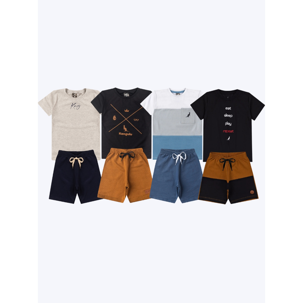 Kit 8 Peças Conjunto Infantil Menino Roupa Bebê Infantil Algodão Confortável 4 Camisas e 4 Bermudas Sortido 1 ao 12 anos