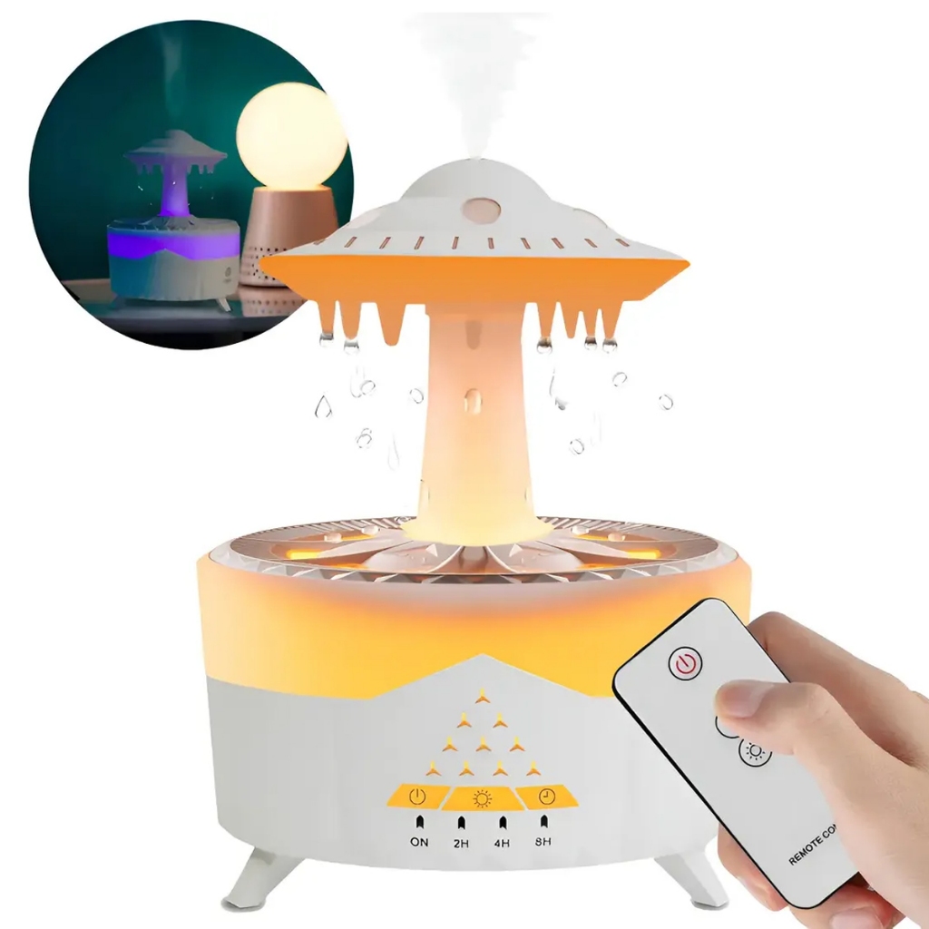 Umidificador Nuvem De Chuva Com Som Relaxante E Aromaterapia