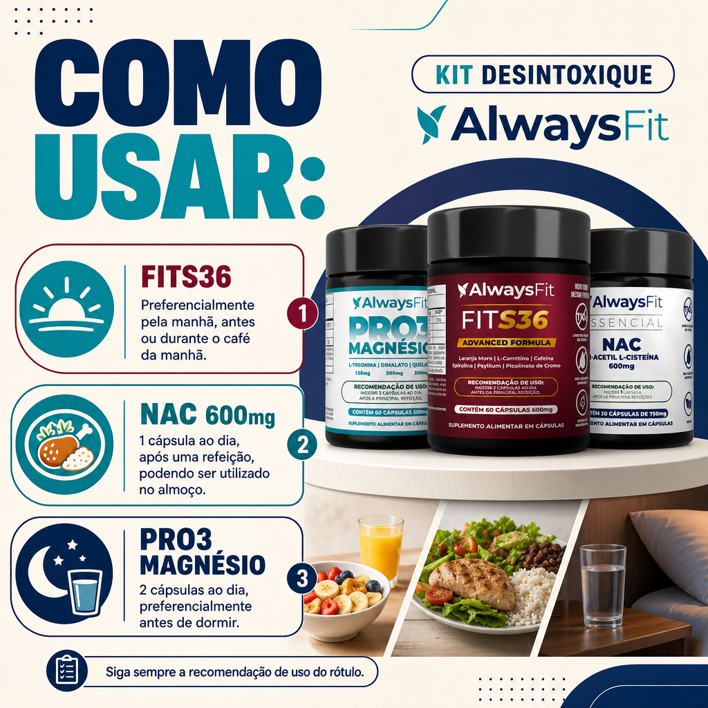 Kit Desintoxique AlwaysFit | NAC + FitS36 + PRO3 Magnésio | 150 Cápsulas · foto 2