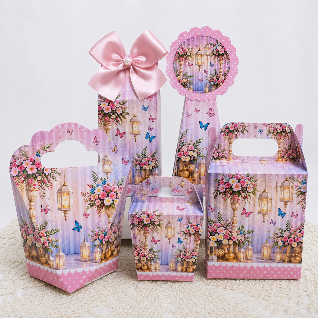 Kit Caixa Festa Infantil Personalizado JARDIM ENCANTADO DAS BORBOLETAS Lembrancinhas Aniversário PEGUE E MONTE