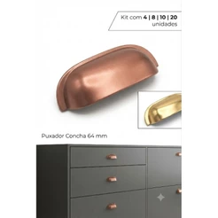 Puxador Concha Lauren 64mm para Armário, Gaveta e Móveis Ouro e Cobre