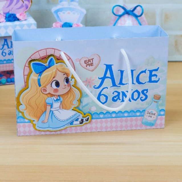Sacola Personalizada Alice no País das Maravilhas | Lembrancinha Festa Infantil | Nome e Idade  | Sacolinha Surpresa