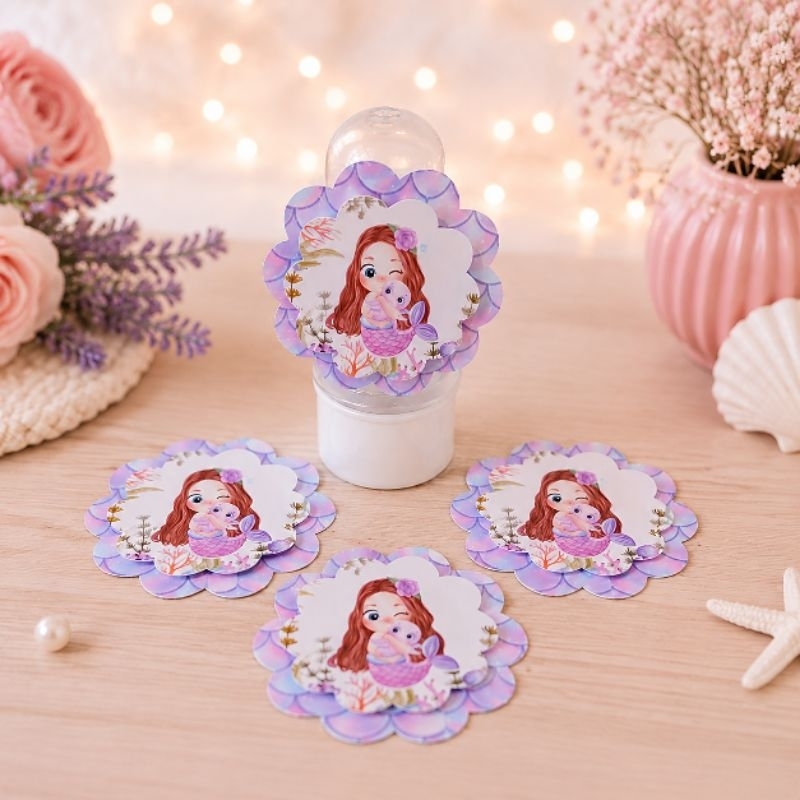 Aplique 3D Escalope Sereia Cute Personalizado - Lembrancinha - Festa Infantil - Aniversário - Decoração