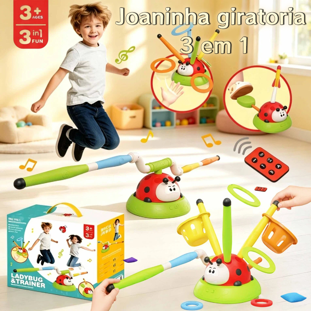 Brinquedo 3 em 1 de joaninha para crianças, lançador de foguete e jogo de argolas, brinquedo esportivo interno e externo...