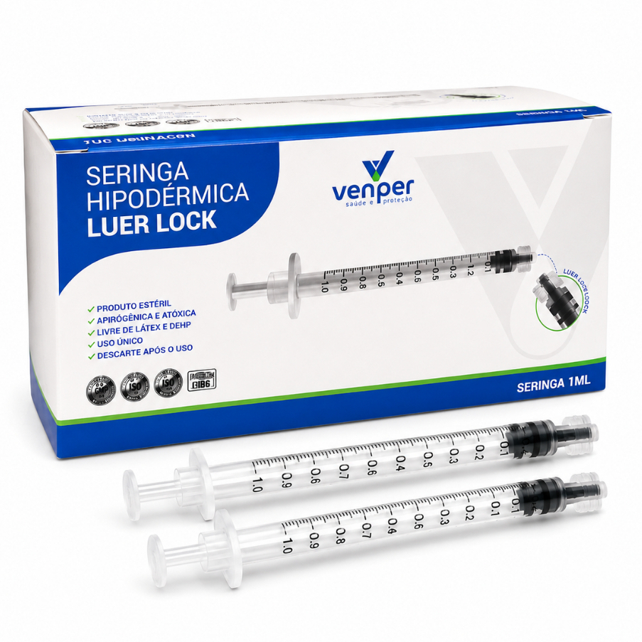 100un Seringas Hipodérmica sem Agulha 1ml Venper Luer Lock