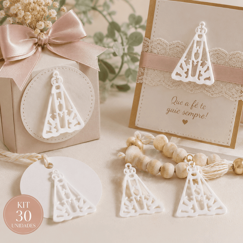 Kit 30 Apliques Nossa Senhora Aparecida em Acrílico Branco 3,5x5cm Artesanato Lembrancinhas