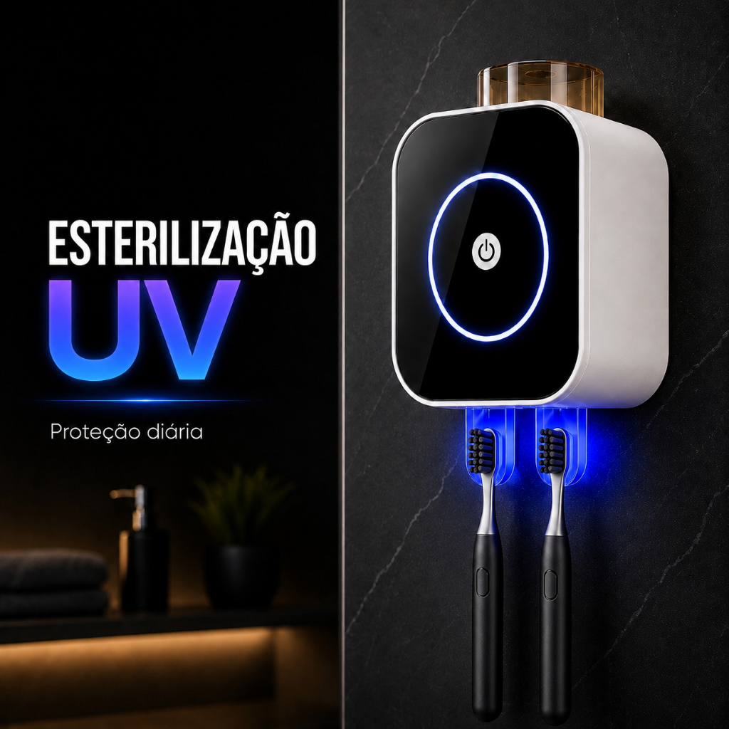 Porta Escova De Dentes Suporte Esterelizador Luz UV De Parede Antibacteriano Função Secagem