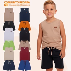 Kit 4 ou 6 Peças Regata Infantil Menino Camiseta e Short Verão Masculino Roupa Criança Algodão Casual Dia a Dia Kids