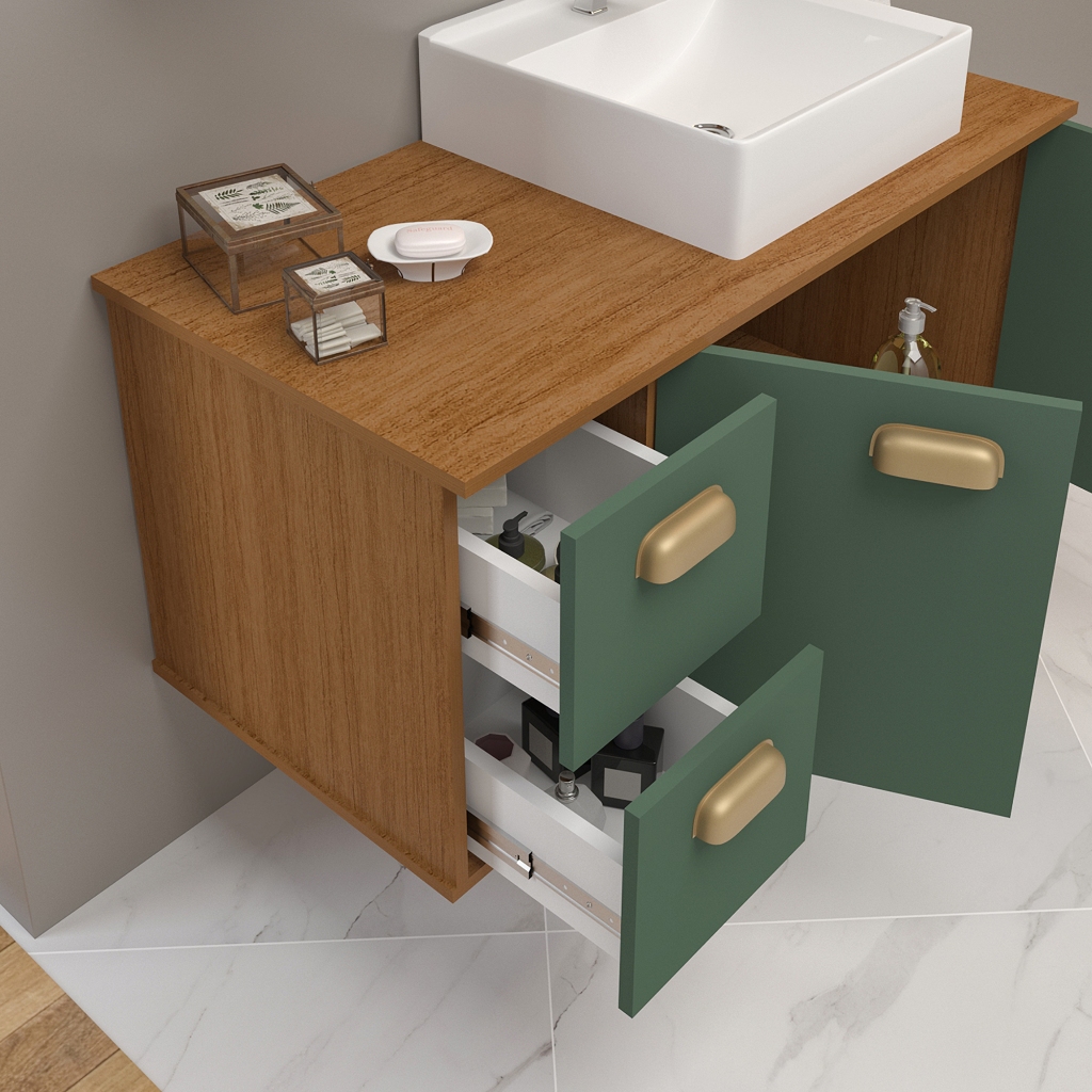 Conjunto Gabinete Banheiro Lisboa MDF 80cm Com Cuba e Espelheira · foto 2