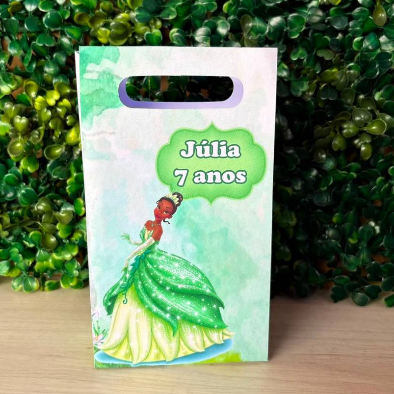 Sacolinha Personalizadas A Princesa e o Sapo - Lembrancinha Princesa Tiana - Sacolinha surpresa pegue e monte de papel