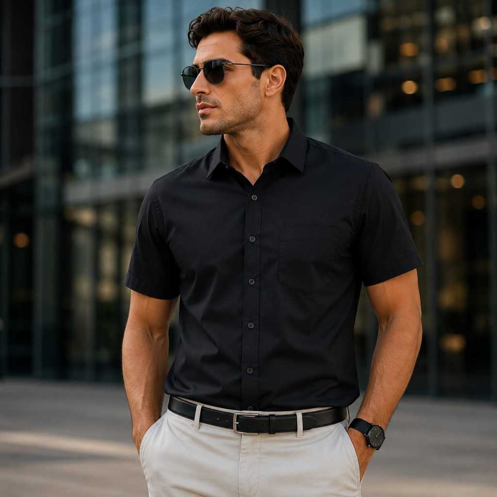 Camisa Social Manga Curta Microleve Tradicional Com Bolso Não Amassa Escritório Igreja Elegante