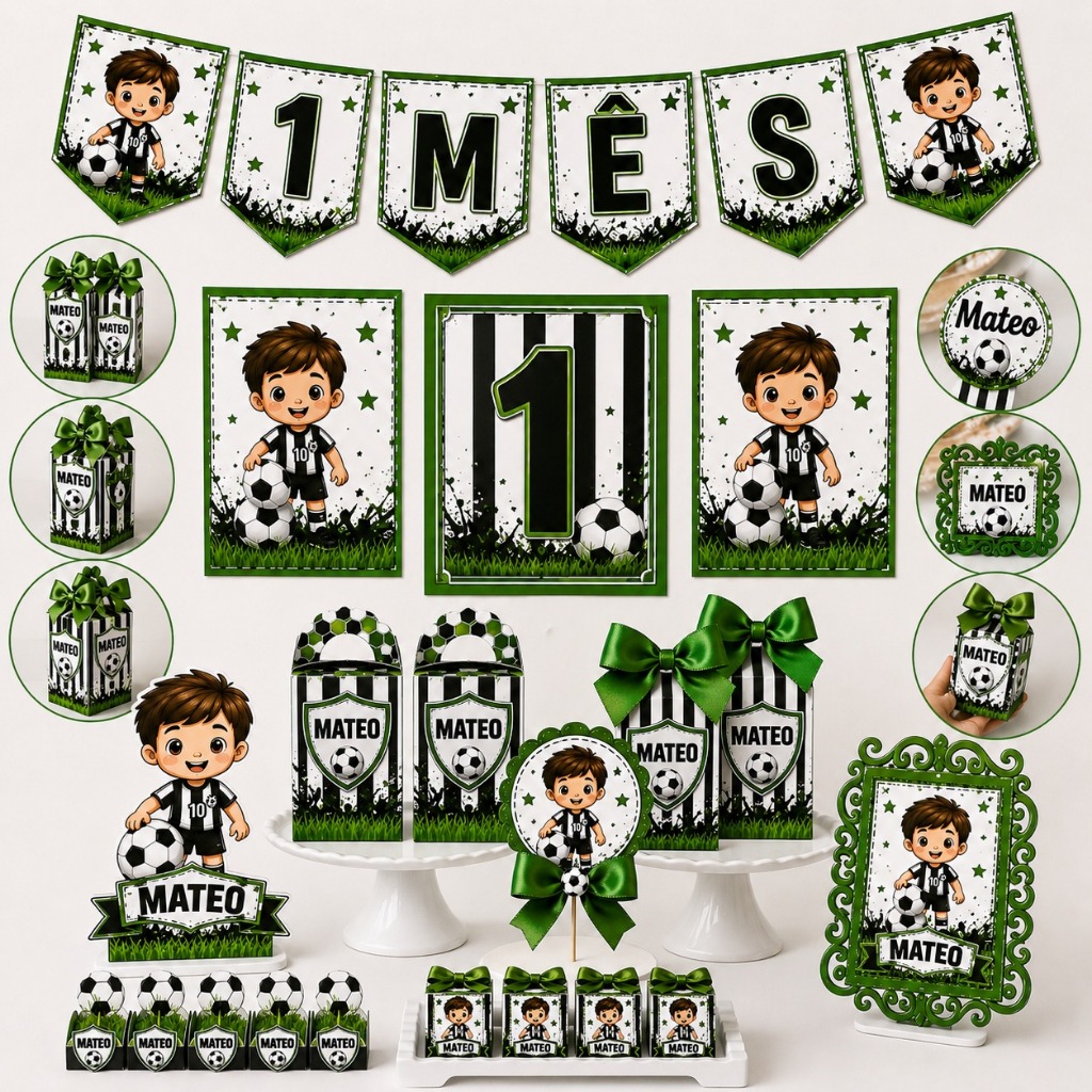 Kit Festa Futebol Personalizado Só um Bolinho  Mesversário Aniversário Lembrancinha Festa