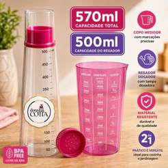 Regador de Massa para Bolo 500ml + Copo Medidor 570ml Rosa BPA Free Kit Confeitaria