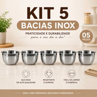Kit Tigelas de Inox Funda Bowl 20cm Bacia Inox Saladeira Pote Multiuso Cozinha