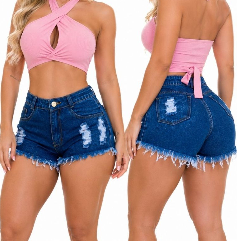 Short Jeans Feminino Cintura Alta Destroyed — imagem 2 de 2
