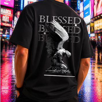 Camiseta Casual Masculina Blessed Estilosa Feminina Algodão Unissex Estampa Estilosa Fé Oração Oversized